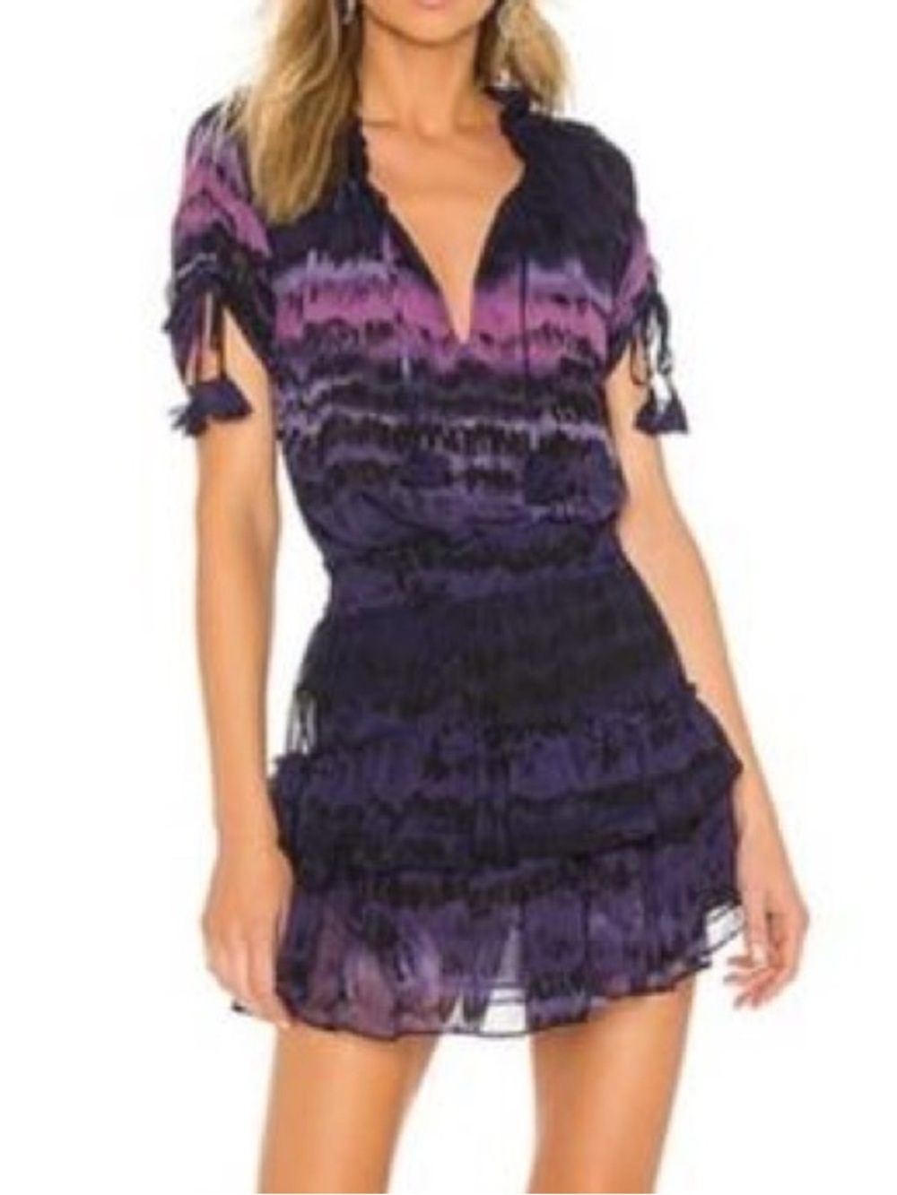 Misa Los Angeles Purple and Pink Printed Ruffled Tiered Chemise